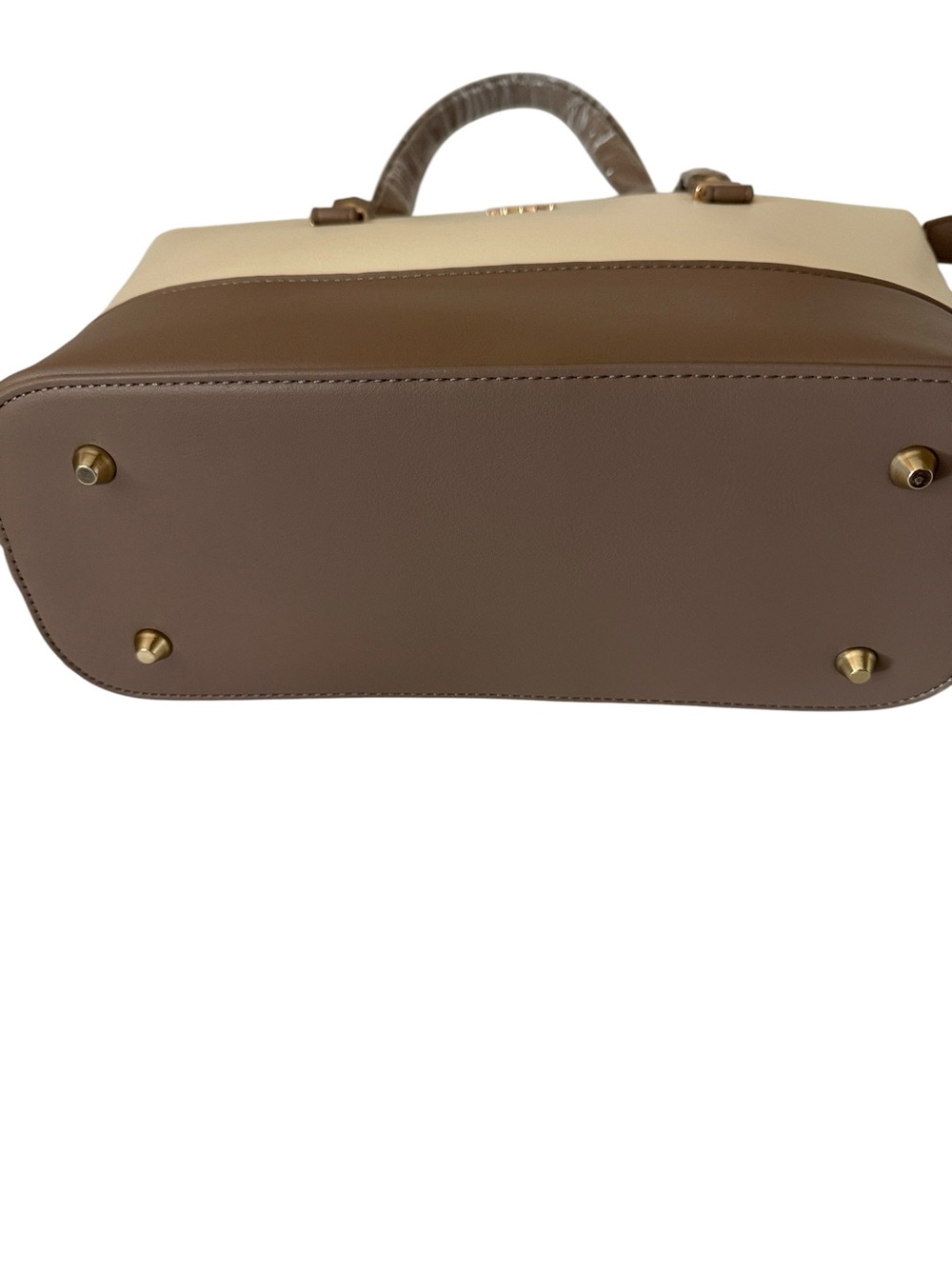 Loulu Elegant Two-Tone Cream /Taupe Structured Tote Bag,faux leather ,15”x10”x5” - Picture 4 of 10